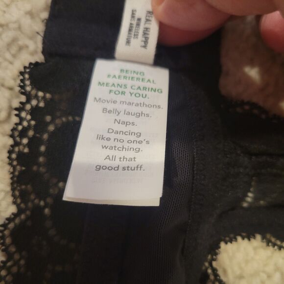 NWT Aerie Real Happy WIRELESS Lace Padded Bra In Black Size 36C MSRP $45 Sexy - Picture 7 of 7